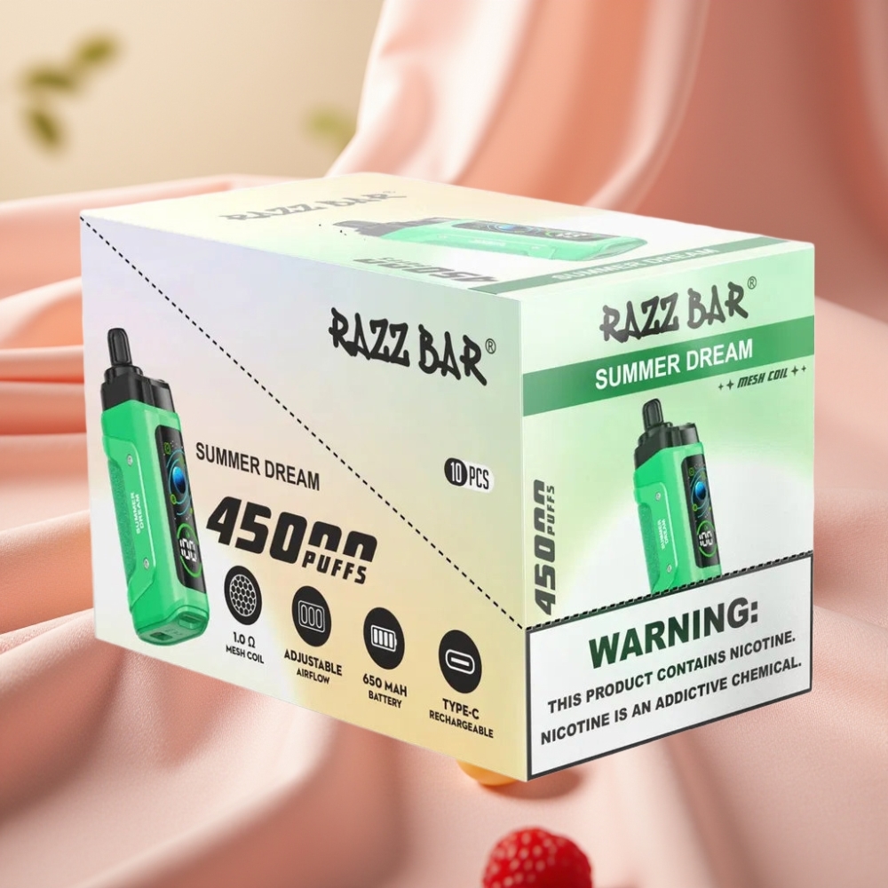 Razz Bar 45000 Puffs Wegwerf-Vape Sommertraum mit 1,0 Ohm Mesh Coil, verstellbarem Luftstrom & Typ-C-Aufladung