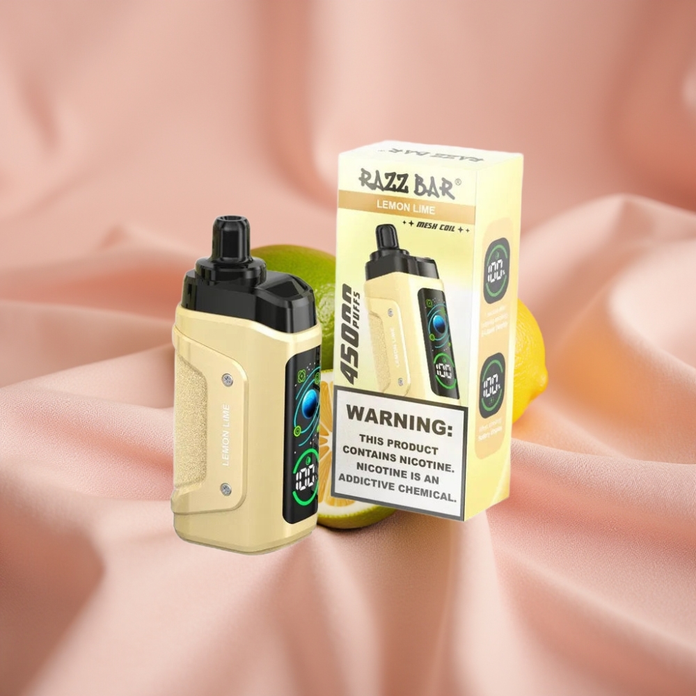Razz Bar 45000 Puffs Wegwerf-Vape Zitrone-Limette mit 1,0 Ohm Mesh Coil, verstellbarem Luftstrom, 650 mAh Akku, Typ-C Ladung, 20 mg/ml Nikotin