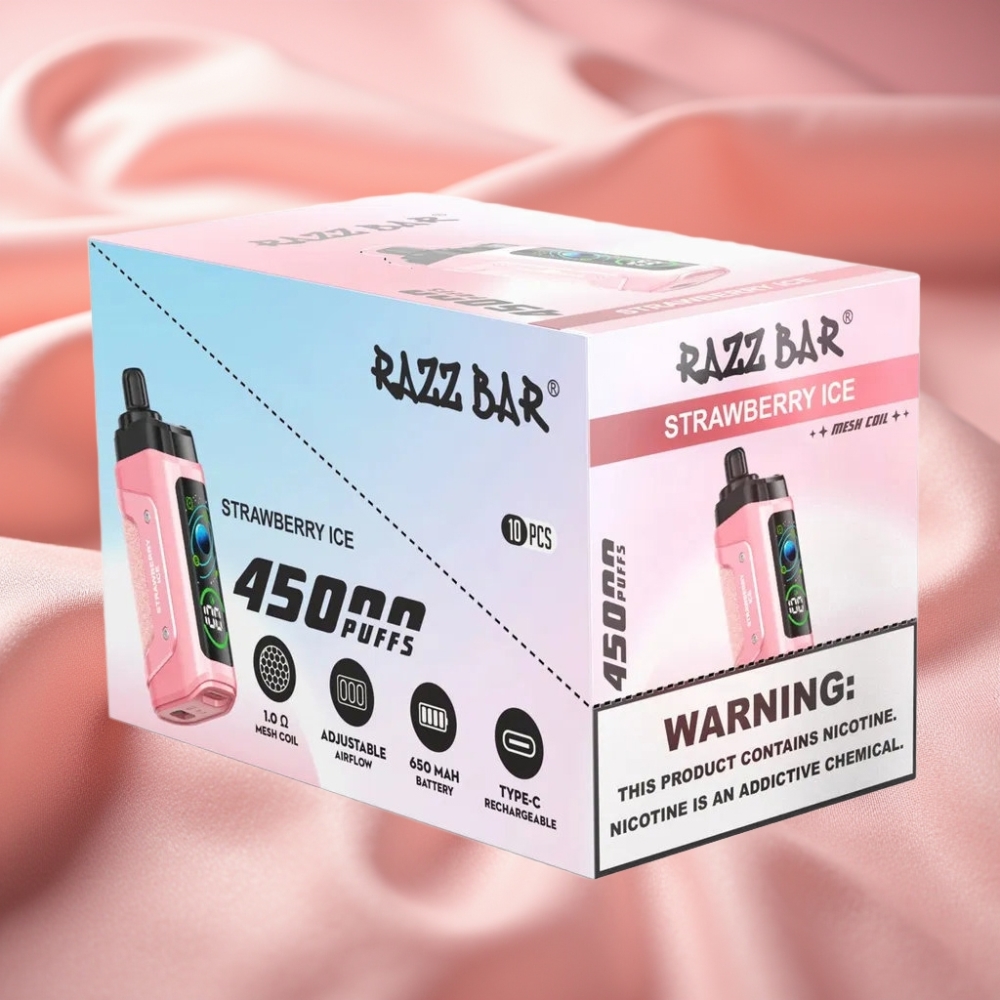 Razz Bar 45000 Züge Disposable Vape Erdbeer-Eis mit 1,0 Ohm Mesh Coil & Typ-C Ladung