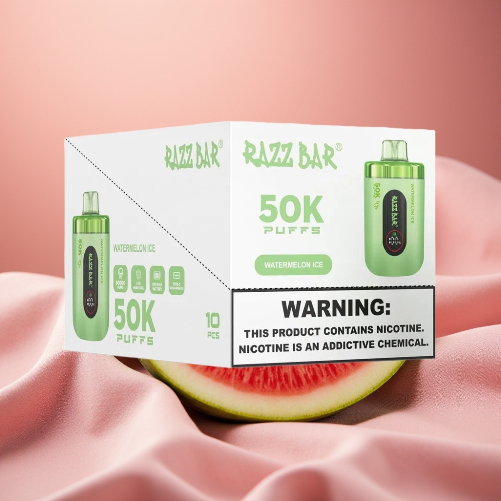 Razz Bar 50K Puffs Disposable Vape Wassermelone Eis mit 1,0 Ohm Mesh Coil & 650 mAh Akku