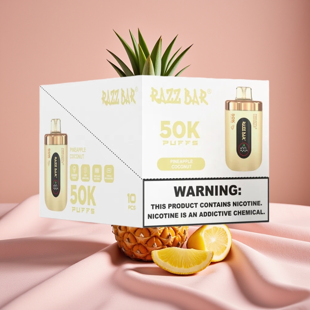 Razz Bar 50K Puffs Wegwerf-Vape Ananas Kokos mit 1,0 Ohm Mesh Coil & Typ-C Ladung