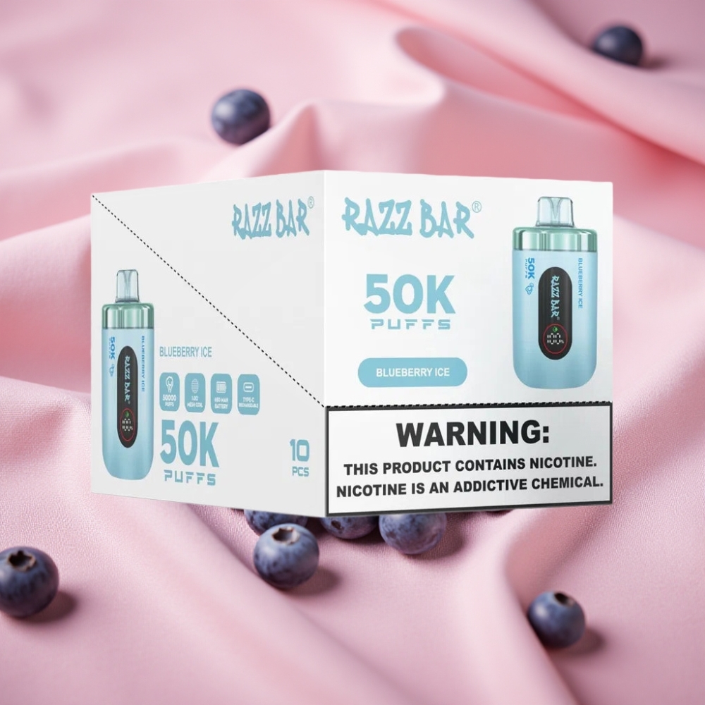 Razz Bar 50K Puffs Wegwerf-Vape Blaubeer-Eis mit 650 mAh Akku & Typ-C-Ladung