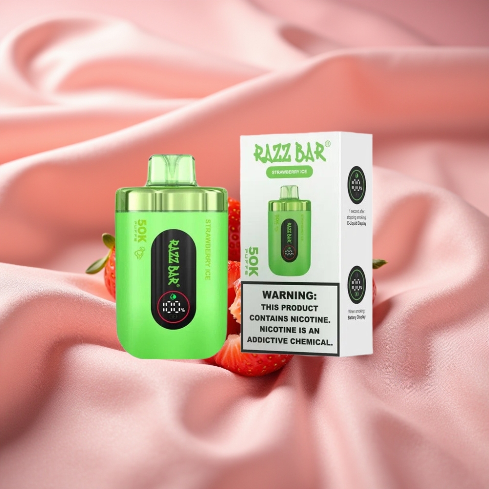 Razz Bar 50K Puffs Wegwerf-Vape Erdbeer-Eis | 1.0 Ohm Mesh Coil | Typ-C Ladbar | 650 mAh