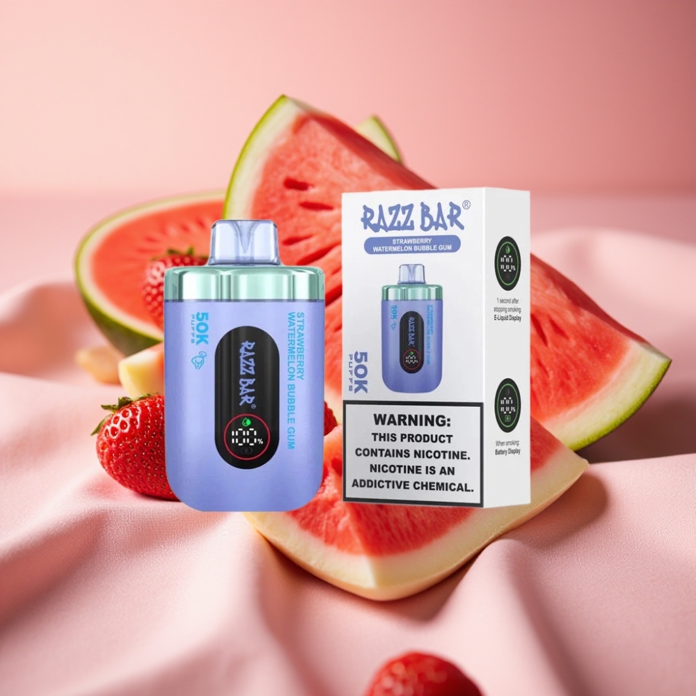 Razz Bar 50K Puffs Wegwerf-Vape Erdbeere Wassermelone Bubble Gum 1.0 Ohm Mesh 650mAh Typ-C 2% Nikotin
