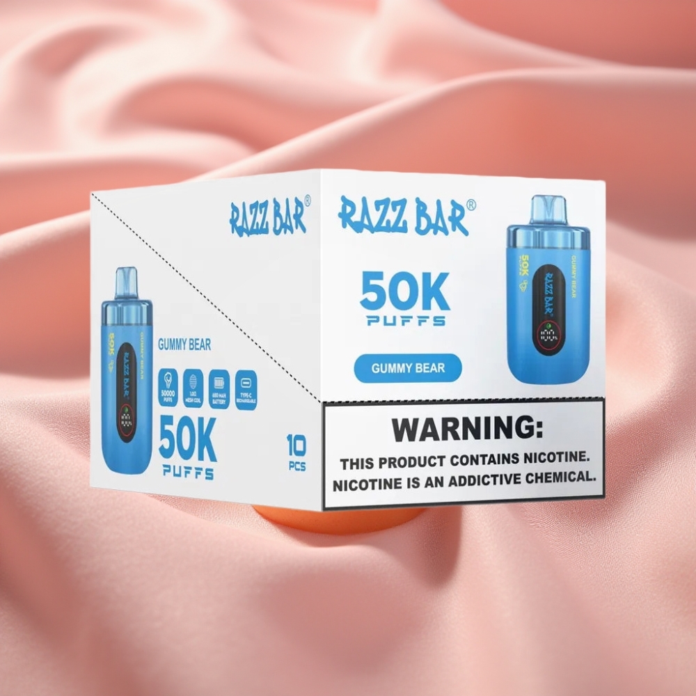 Razz Bar 50K Puffs Wegwerf-Vape Gummibärchen 1,0 Ohm Mesh 650 mAh Typ-C 2% Nikotin