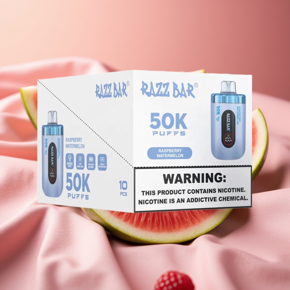Razz Bar 50K Puffs Wegwerf-Vape Himbeer-Wassermelone 1.0 Ohm Mesh 650mAh Typ-C 2% Nikotin