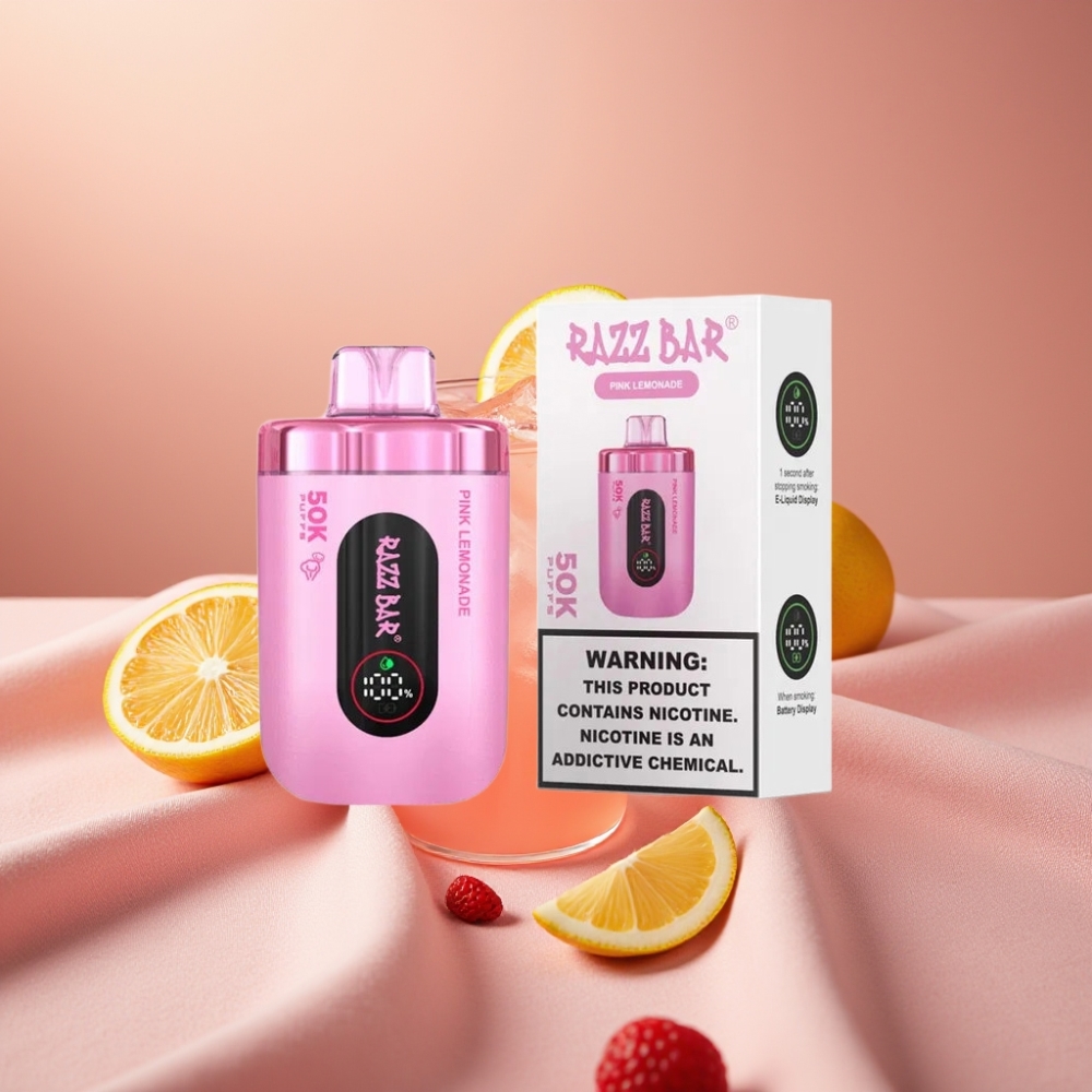 Razz Bar 50K Puffs Wegwerf-Vape Pink Lemonade mit 650mAh Akku, Typ-C, 2% Nikotin