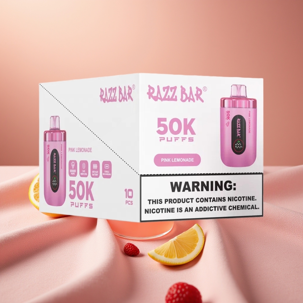 Razz Bar 50K Puffs Wegwerf-Vape Pink Lemonade mit 650mAh Akku, Typ-C, 2% Nikotin