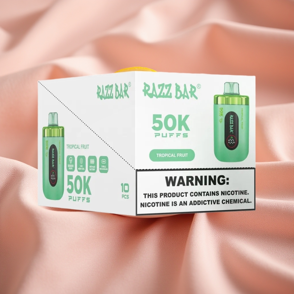 Razz Bar 50K Puffs Wegwerf-Vape Tropische Früchte mit 1,0 Ohm Mesh Coil, 650 mAh Akku, Typ-C Ladung