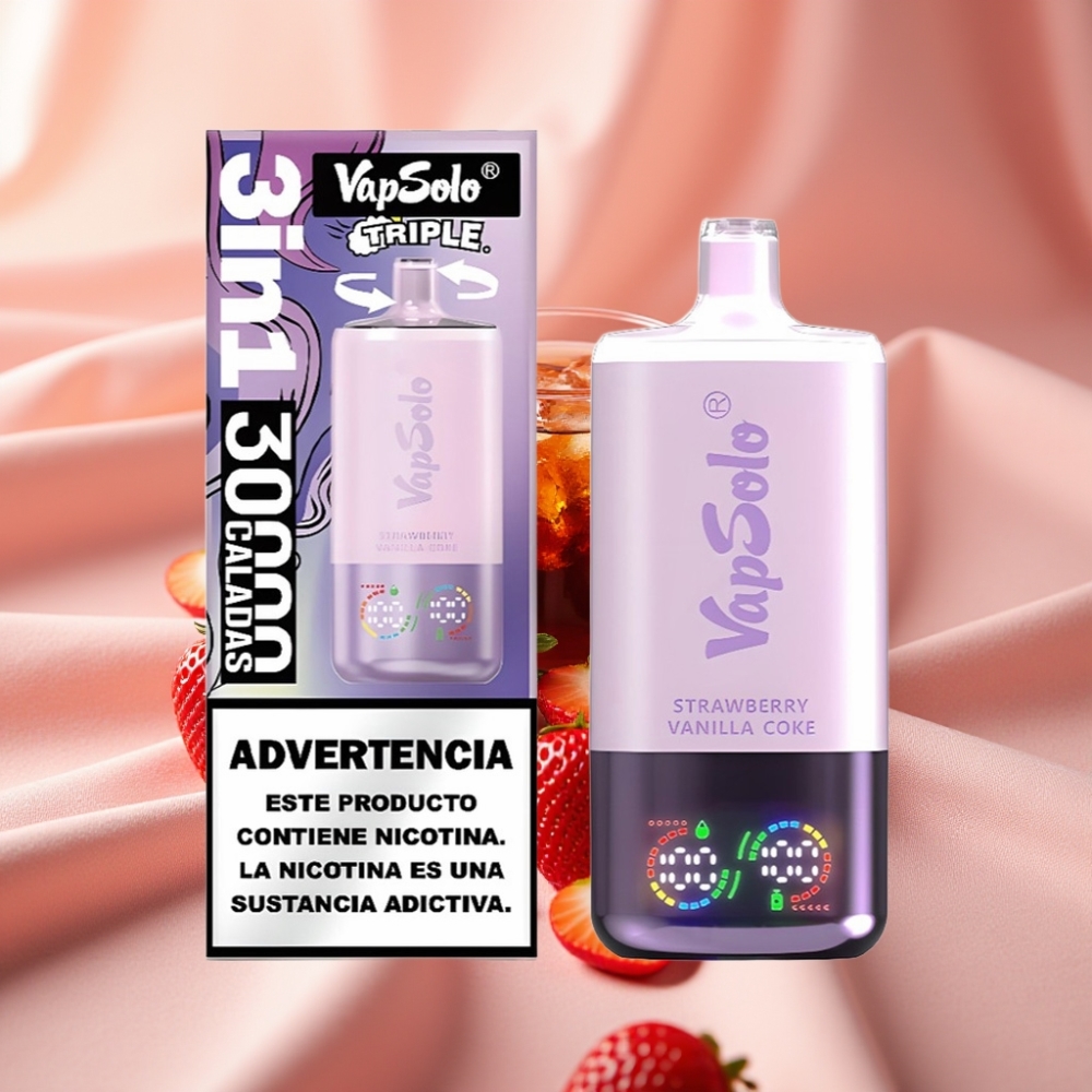 VapSolo Triple 30000 Puffs 40ml Erdbeer Vanille Cola Typ-C 20/50 mg/ml