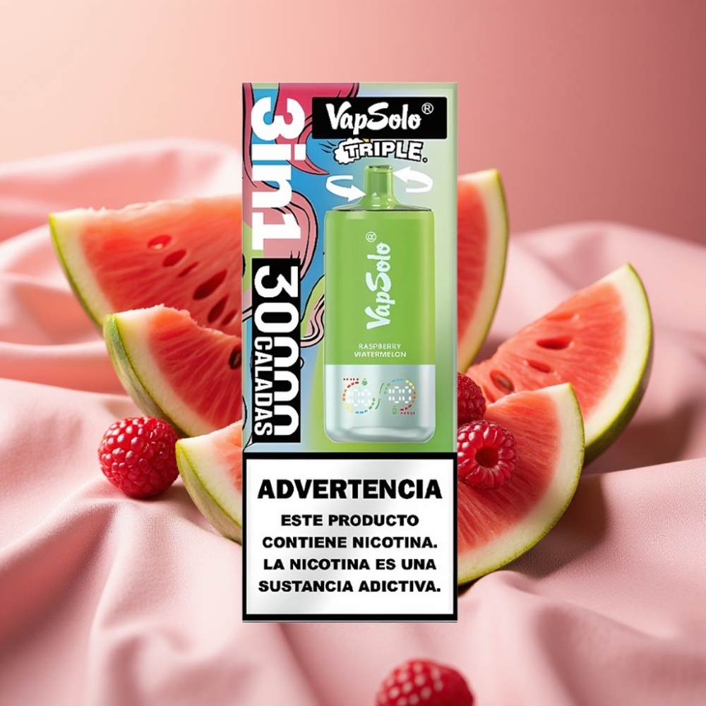 VapSolo Triple 30000 Puffs Einweg-Vape Himbeer-Wassermelone 40ml Typ-C