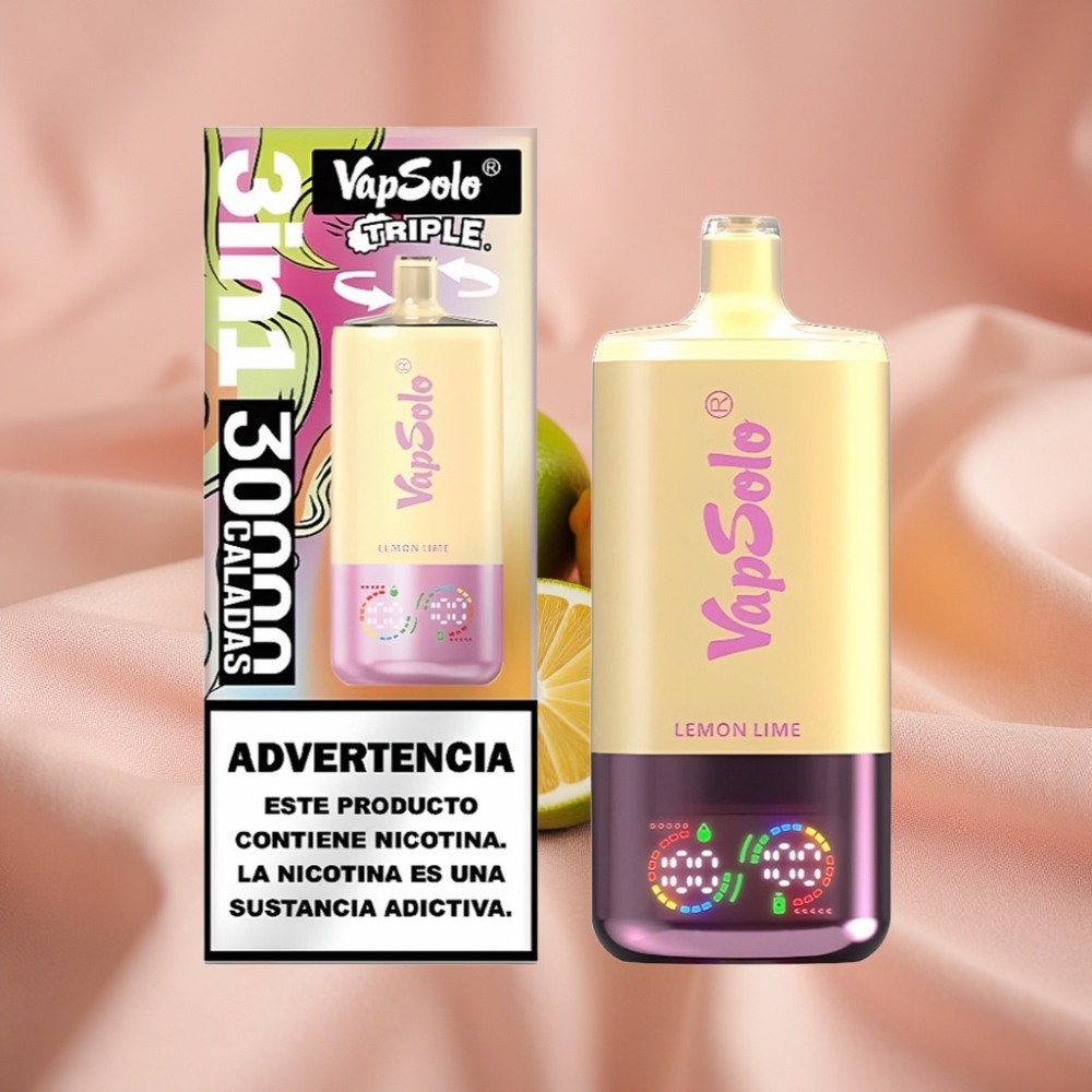 VapSolo Triple 30000 Puffs Einweg-Vape Zitrone-Limette mit 40ml E-Liquid, 3 Tanks, Type-C