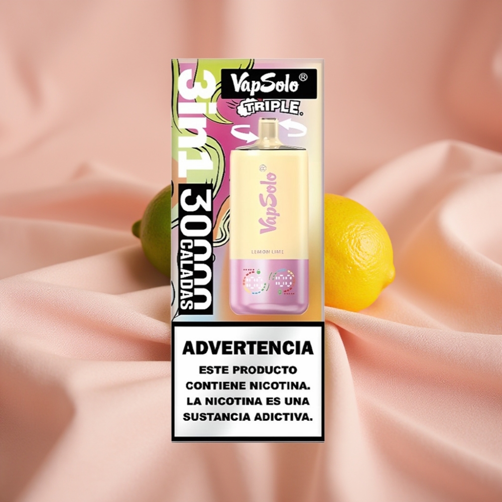 VapSolo Triple 30000 Puffs Einweg-Vape Zitrone-Limette mit 40ml E-Liquid, 3 Tanks, Type-C