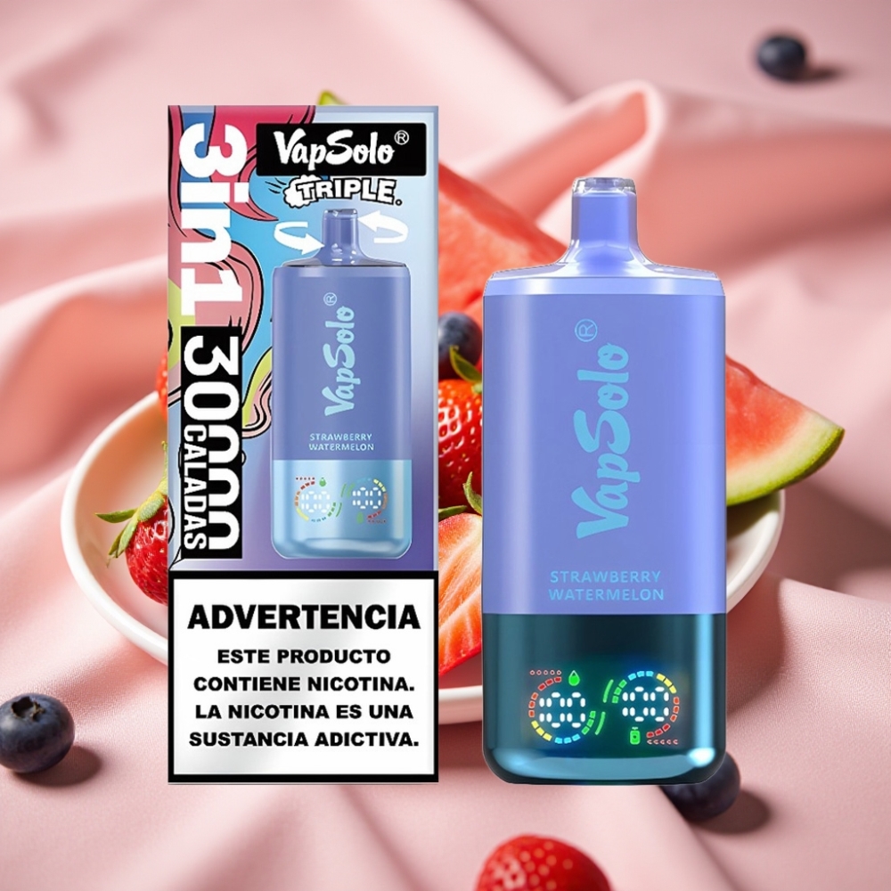 VapSolo Triple 30000 Puffs Erdbeer-Wassermelone & Blaubeer-Eis 40ml Typ-C 20/50mg