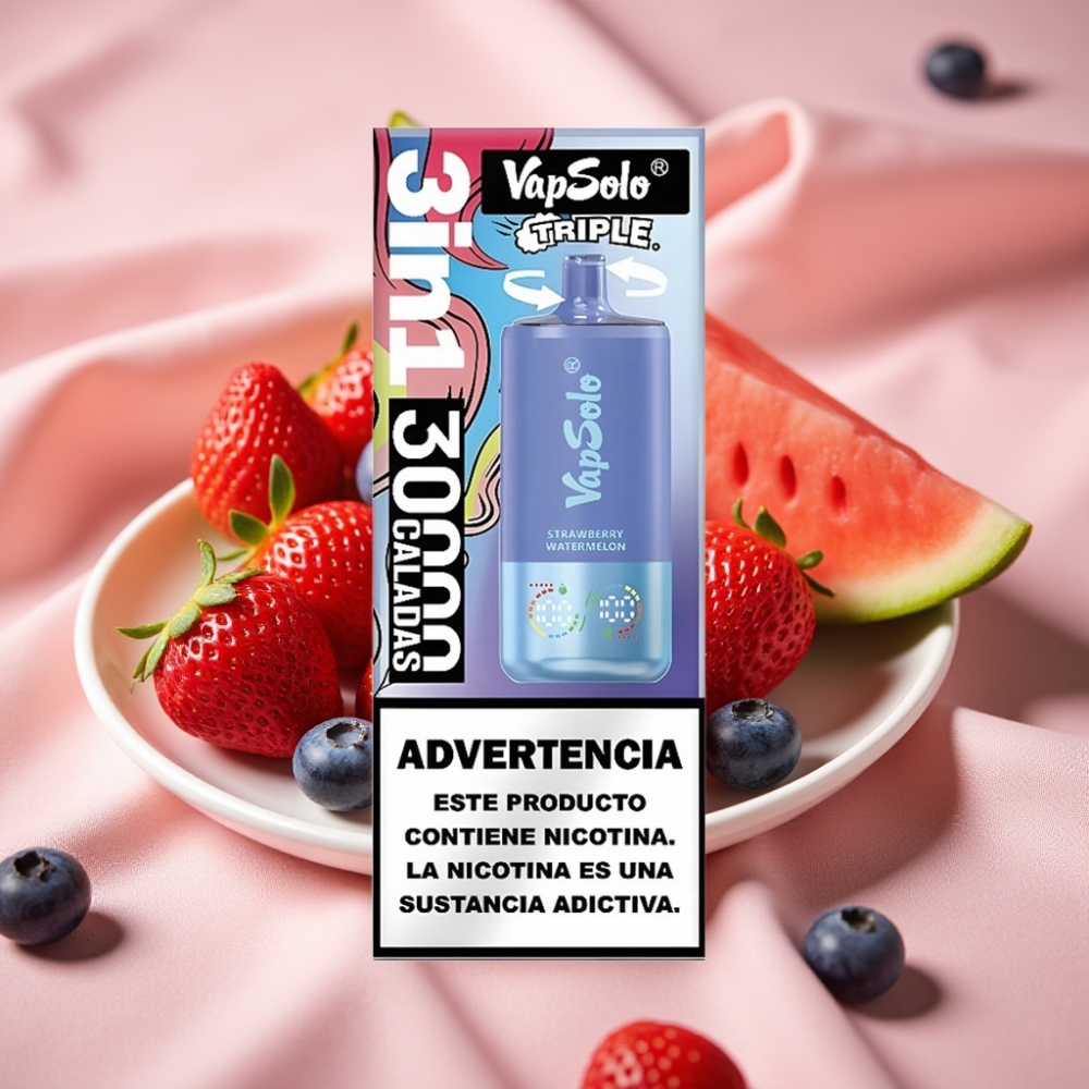 VapSolo Triple 30000 Puffs Erdbeer-Wassermelone & Blaubeer-Eis 40ml Typ-C 20/50mg