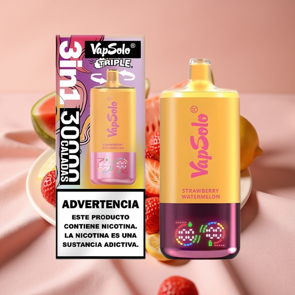 VapSolo Triple 30000 Puffs Erdbeer-Wassermelone & Zitrone-Pfirsich 40ml Typ-C