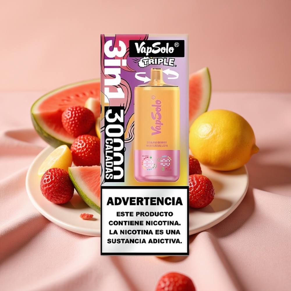 VapSolo Triple 30000 Puffs Erdbeer-Wassermelone & Zitrone-Pfirsich 40ml Typ-C
