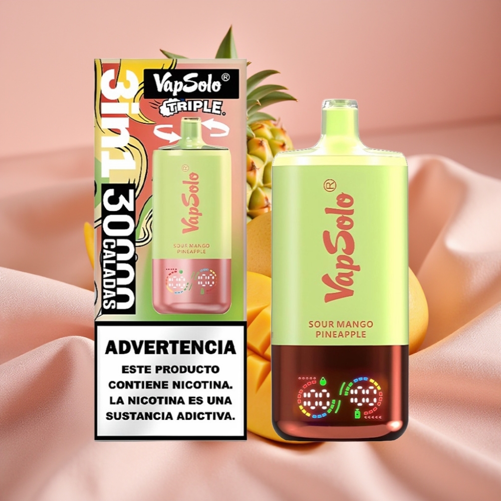 VapSolo Triple 30000 Puffs Wegwerf-Vape Saure Mango-Ananas mit 40ml E-Liquid, Typ-C