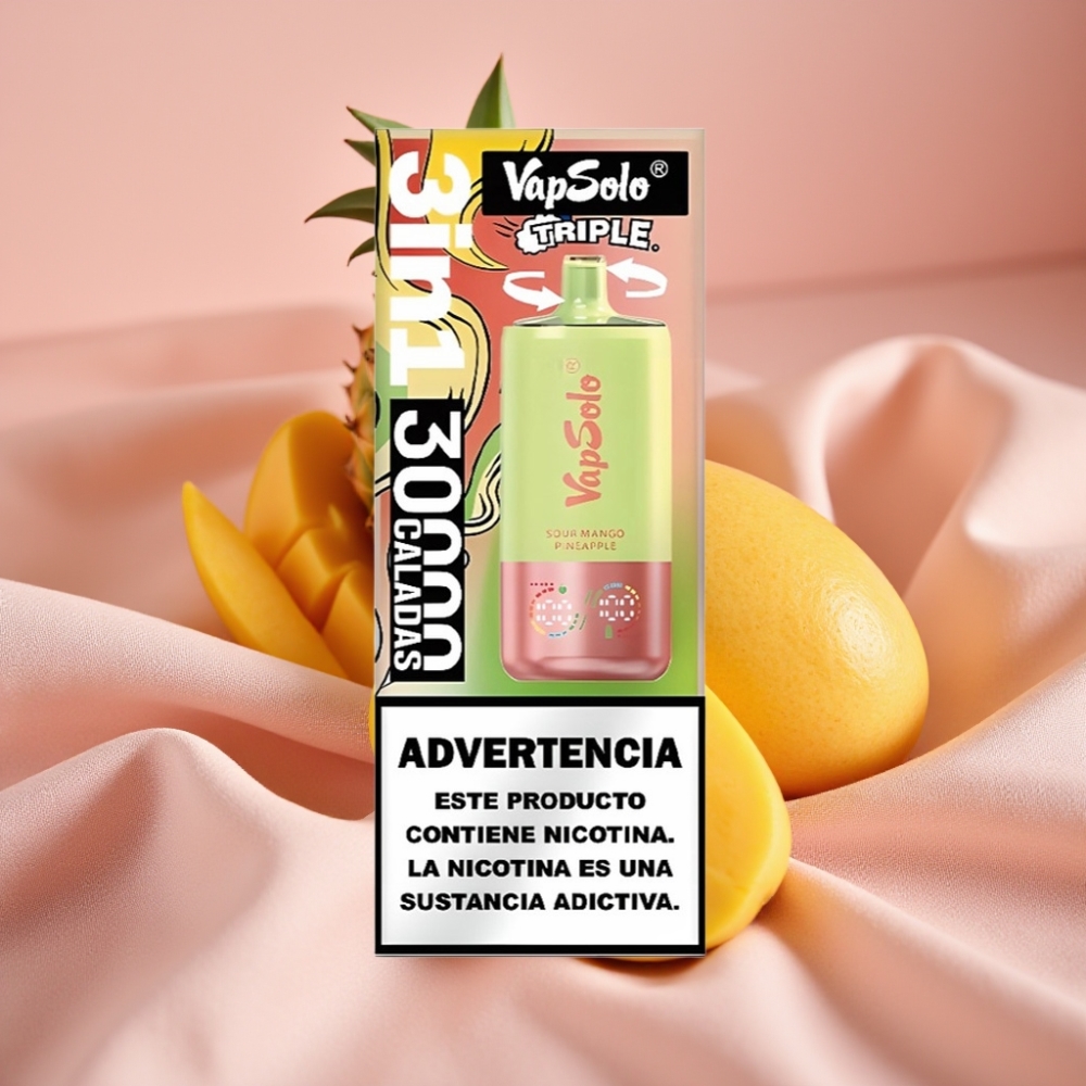 VapSolo Triple 30000 Puffs Wegwerf-Vape Saure Mango-Ananas mit 40ml E-Liquid, Typ-C
