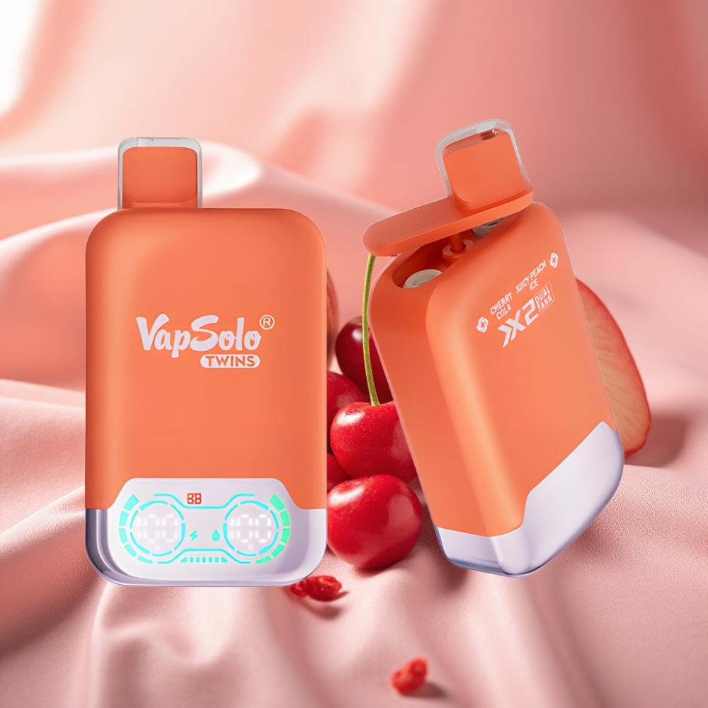 Vapsolo Twins 20000 Puffs Einweg-Vape Kirsch-Cola & Saftiger Pfirsich-Eis – 40 ml E-Liquid, Typ-C-Ladung, Nikotinstärke 20mg/ml oder 50mg/ml