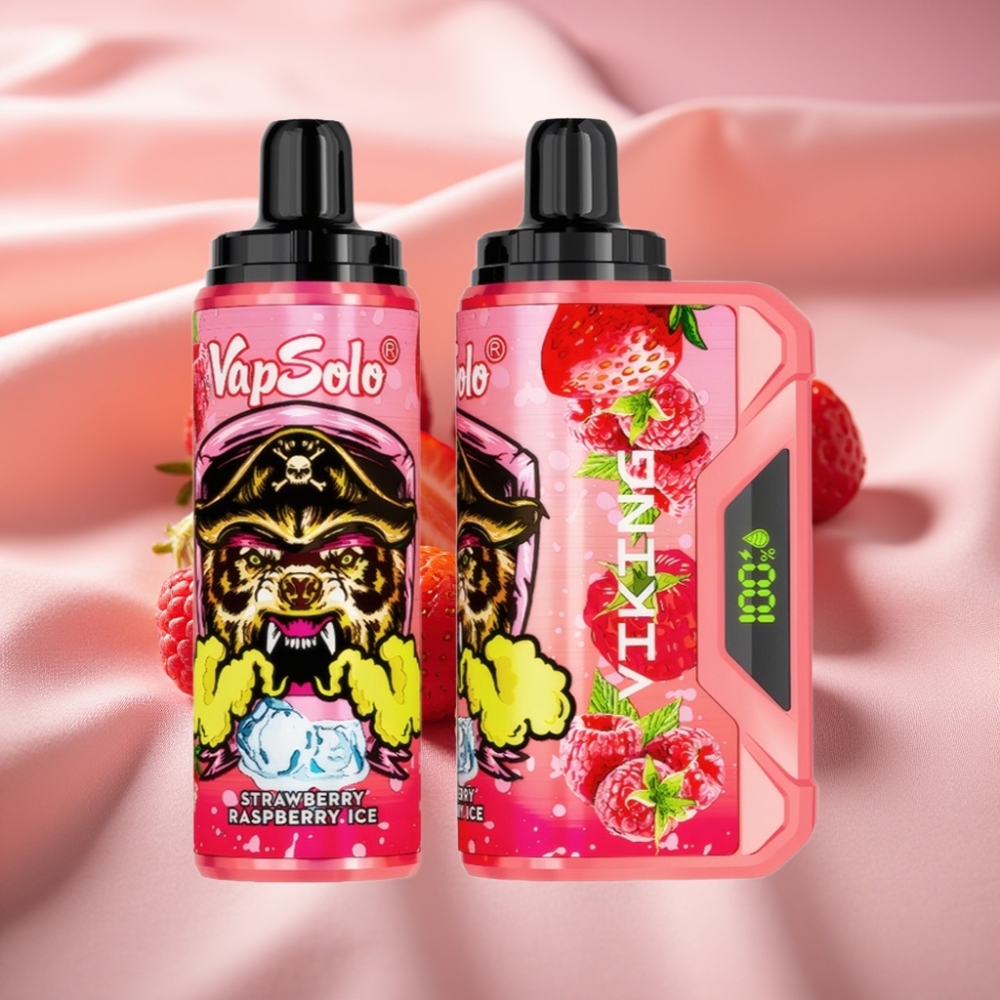 VapSolo VIKING 12000 Puffs Wegwerf-E-Zigarette Erdbeer-Himbeer-Eis, 22ml Liquid, Typ-C, LED-Display