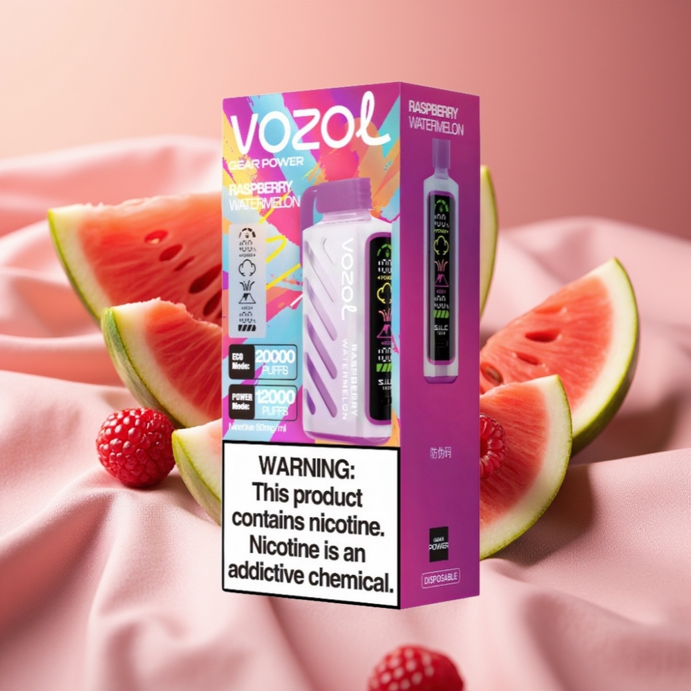 VOZOL Gear Power 20000 Züge Disposable Vape Himbeer-Wassermelone mit S.i.L.C. Tech, Dual Mesh Coil & 20mL