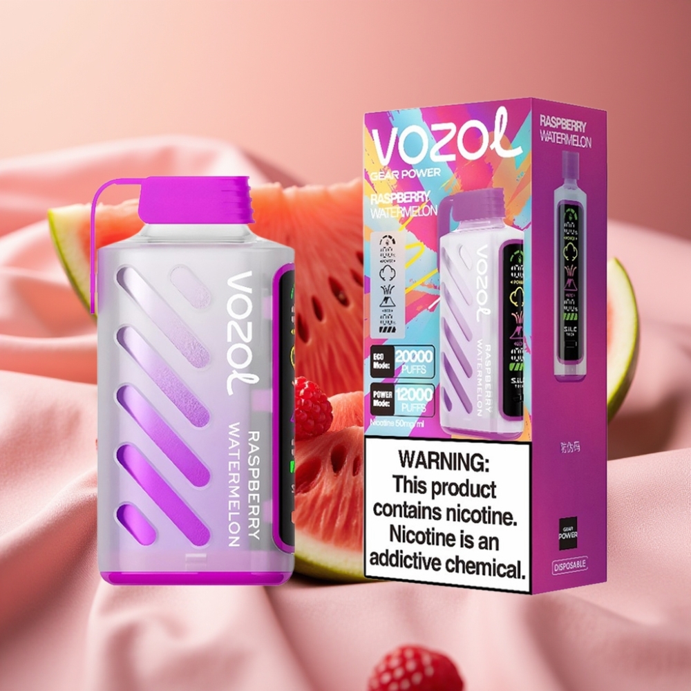 VOZOL Gear Power 20000 Züge Disposable Vape Himbeer-Wassermelone mit S.i.L.C. Tech, Dual Mesh Coil & 20mL
