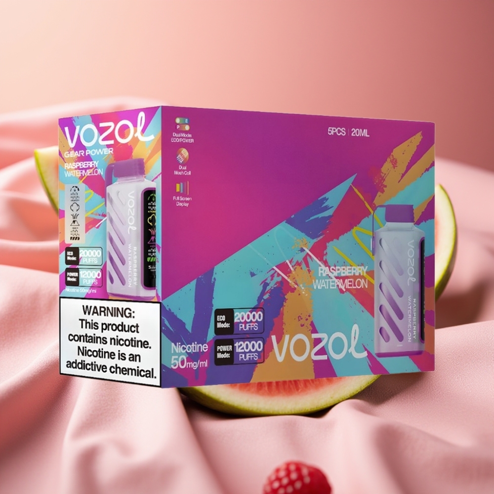 VOZOL Gear Power 20000 Züge Disposable Vape Himbeer-Wassermelone mit S.i.L.C. Tech, Dual Mesh Coil & 20mL